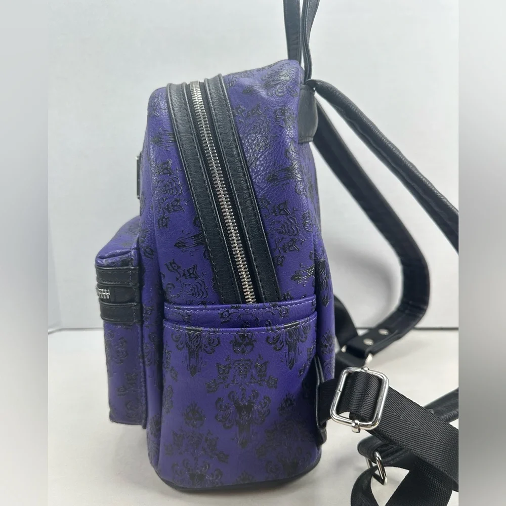Loungefly Haunted Mansion Purple Wallpaper Mini Backpack & Wallet OG Heart Logo